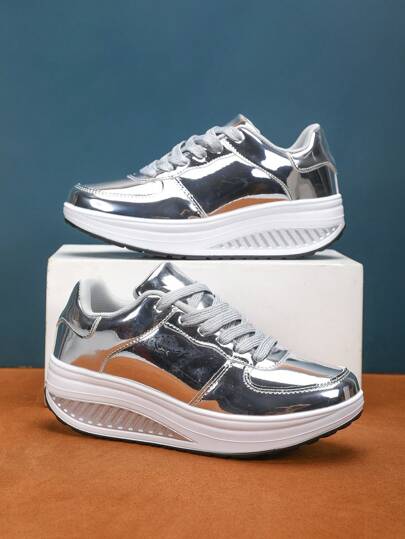 2024 女士厚底厚底坡跟运动鞋，防滑耐磨休闲运动鞋，金色