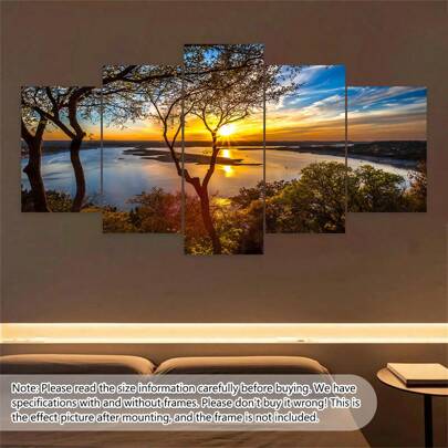 5 件/套高清印刷艺术帆布印刷海报，现代美丽日出自然风景帆布墙艺术画，客厅卧室浴室办公室走廊厨房墙壁装饰的艺术品壁画，海报，墙壁艺术，房间装饰用品