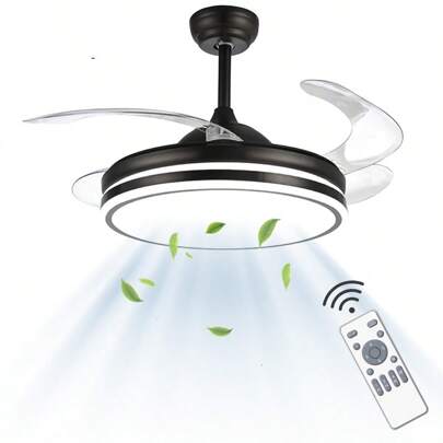 Ventilator de tavan retractabil negru, 3 culori schimbătoare, set de 6 viteze, setare temporizator, candelabru cu ventilator de tavan LED silențios de 42 inch, pentru dormitor, living, sală de conferințe, sufragerie - 1 pachet (telecomandă fără baterie)