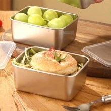 5pcs Stainless Steel Food Storage Containers - Leakproof, Freezer Friendly, Square Bento Boxes For School, Office, Picnic, Kitchen And Dining - Multifunctional Metal Lunch Box With Flip Lids - Silver - View 6