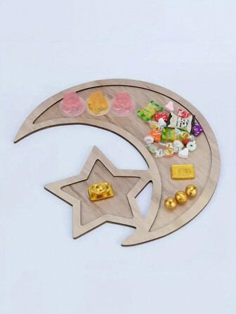2 件，家居装饰，木制月亮星托盘，小吃甜点托盘，Karim 月亮星托盘家居装饰，装饰派对装饰托盘，食物托盘，小吃饼干托盘最佳礼物生日盘子厨房配件厨房装饰餐桌托盘水果托盘托盘装饰