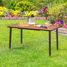 Homasis Rectangle Patio Outdoor Dining Table Acacia Wood Tabletop W/ 2'' Umbrella Hole
