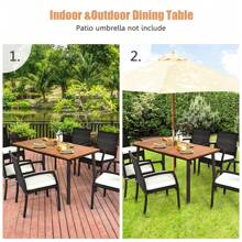 Homasis Rectangle Patio Outdoor Dining Table Acacia Wood Tabletop W/ 2'' Umbrella Hole
