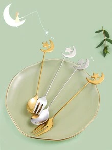 1 套 304 不锈钢甜点蛋糕水果勺叉礼盒套装，包含 2 把勺子和 2 把叉子，适合居家庆祝、餐厅、甜品店、聚会和作为礼物