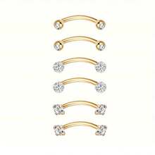 SENLANSP 6pcs Multifunction Stainless Steel Crystal Zirconia Nose Lip Eyebrow Rings, Hypoallergenic Body Piercing Jewelry - Eyebrow Nail - View 14