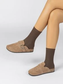 Sandálias rasteiras femininas de outono/inverno, com design minimalista e confortável, versáteis e casuais, estilo mule. - Camelo - Ver 3
