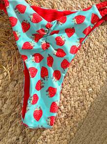 Bikinx Strawberry Print Bandeau Twist Women's Bikini Set Side Waist Rope Hollow Bikini For Beach Vacation Summer - 彩色 - 查看 4
