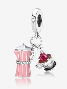 1pc 925 Sterling Silver Pink Coffee Pendant, Suitable For DIY Bracelet And Women Jewelry - Afternoon Tea - View 5