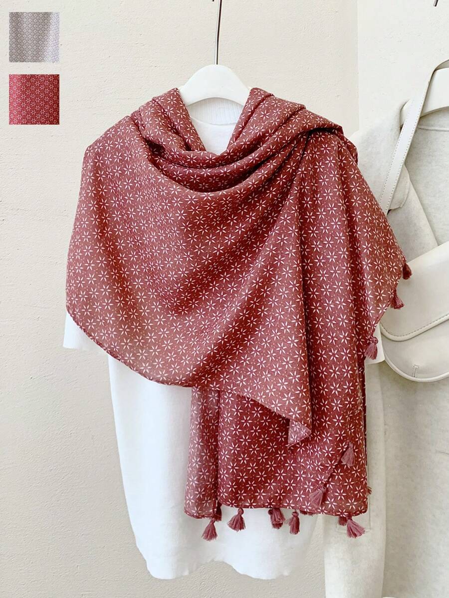 1pc Plaid Print Fringe Scarf, Fashion Shawl For Daily Wear - Multicolor - View 1