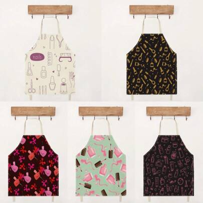 1 Stück Nagellack Muster Leinen Schürze, kreativ Lustiger Muster Haus Reinigungsschürze, wasserdicht fettresistent leicht zu reinigende Koch- und Backschürze, kreative Haus Schürze, Arbeitsuniform