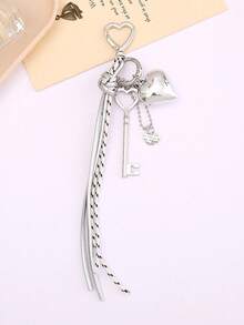 Llavero con colgante de corazón, accesorios para llaves con cordón trenzado de colores múltiples, artículos creativos, colgante de corazón de metal, llavero de equipaje, accesorios para cordones, colgante con borla y hebilla con forma de corazón, colgante para teléfono móvil