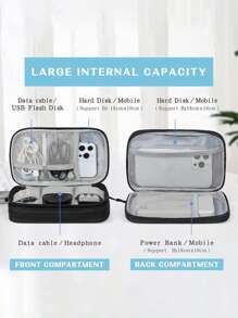 Customized Name, Printed With Floral Wreath Pattern Electronic Storage Bag, Waterproof Travel Storage Bag, Portable Travel U Disk Hard Disk Headphone Storage Bag, Multi-Functional Electronic Accessories Storage Bag, Daily Use, School, Work Or Travel Use, Waterproof, Easy To Clean, Picnicking, Going Out, Traveling, Birthday Gift, Teacher's Gift,Boho Vibes - Black - View 4