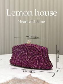 1pc Shiny Purple Rhinestone Decor Clutch Bag With Metal Chain Strap, Elegant And Fashion Shoulder/Handbag For Women, Suitable For Evening Party, Wedding, Formal Occasion, Perfect Gift For Her - Purple - View 4