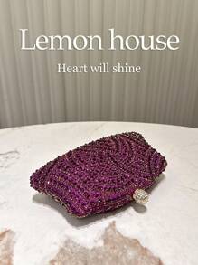 1pc Shiny Purple Rhinestone Decor Clutch Bag With Metal Chain Strap, Elegant And Fashion Shoulder/Handbag For Women, Suitable For Evening Party, Wedding, Formal Occasion, Perfect Gift For Her - Purple - View 5