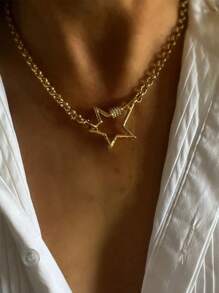 STYLEVER 1 件星爆项链、金色登山扣项链、链条项链、螺丝扣链条项链 - 金黃色 - 查看 2