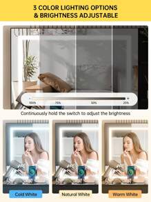 VOWNER Makeup Vanity Desk With Outlets, Large Mirror With Light Bulbs Color & Brightness Adjustable, 6 Drawers For Storage, Come With Stool, For Girls Women - Gương đèn LED đen & 7 ngăn kéo - Xem 3