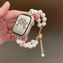 New Luxury Minimalist Pearl Compatible With Apple Watch Band Bracelet 40mm/38mm/41mm Series 10/9/8/7/SE Series 6/5/4 Handmade Multi-Layer Wrap Watch Band Compatible With Apple Watch Band 3/2/1 Replacement