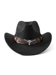 1pc Unisex Polyester Bull Boho Casual Party Felt Hat, Soft Brim Hat, Fedora Hat, Western Cowboy Hat, Fashionable Versatile Commuting, Autumn/Winter