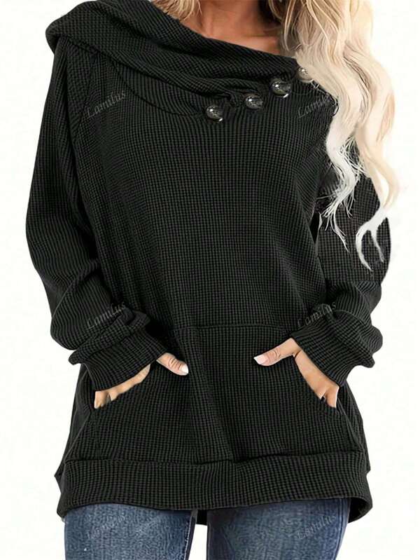 Sudadera con capucha de unicolor casual para mujer de talla grande para otoño