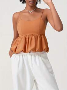 Women's Cami Tank Tops Sleeveless Spaghetti Strap Bubble Hem Slim Fit Camisole Summer Shirt - Orange - View 5