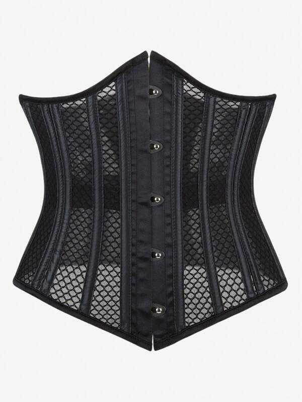 Underbust Corset Steel Boned Mesh, Front Buckle Waist Trainer, Slimming Shapewear