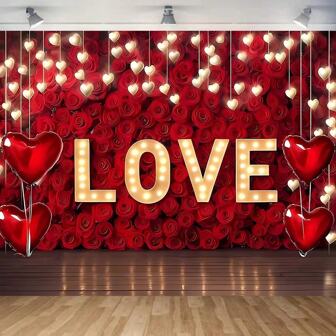 1 Piece Of LOVE Red Rose Flower Wall Theme, Suitable For Valentine's Day, Party Decoration Hanging Flag For Valentine's Day Atmosphere, Home Holiday Decoration