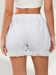 Women's Y2k Cute Casual Cotton Bloomers Shorts Loose Eyelet Embroidery Elastic Waist Ruffled Trim Bubble Lounge Shorts For Summer - 白色 - 查看 8