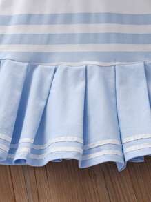 Young Girl Striped Print Collared Short Sleeve Polo Dress, Summer