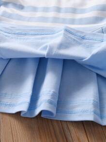 Young Girl Striped Print Collared Short Sleeve Polo Dress, Summer