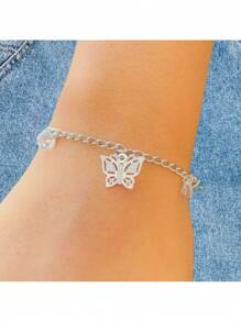 Rebouças Store Pulseira Feminina Borboleta Pedrinhas Aço Inoxidável