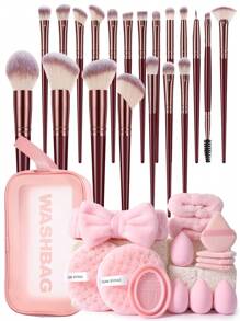 14/36/50件套化妆工具套装，包含：1个多功能拉链防水化妆包+50支化妆刷+4个化妆海绵+4个三角粉扑+2个洁面海绵+1个发圈+2个手碗挂绳+1个化妆刷清洁工具。 - 彩色 - 查看 16