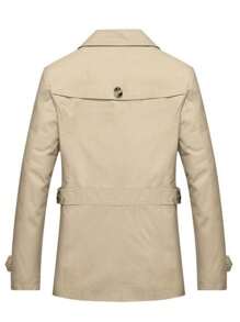 Chaqueta de invierno con capucha, forrada térmicamente, con bolsillo con solapa, cintura con cordón y ajuste holgado para hombres - Caqui - Ver 5