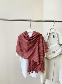 1pc Plaid Print Fringe Scarf, Fashion Shawl For Daily Wear - Multicolor - View 10