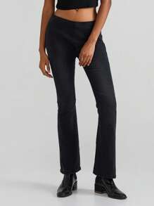 Women Fashion Flare Jeans Solid Color Stretch Denim Pants Spring Autumn Casual Slim Bell Bottoms Trousers - Black - View 7