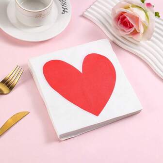 AFYPRTY 20pcs/Bag Valentine's Day Napkins 6.5-Inch 2-Layer Natural Wood Pulp Disposable Napkins Suitable For Wedding, Valentine's Day, Birthday Party Decoration Restaurant Supplies