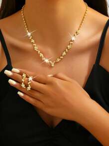 3入組新娘珠寶套裝,鑲有鑽石裝飾,包括項鍊,耳環,適用於女性或女孩,豪華派對婚禮禮物