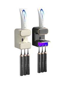 1pc Smart Automatic UV Toothbrush Sterilizer And Toothpaste Dispenser, USB Charging Wall Mounted Toothbrush Holder, Electric Toothpaste Squeezer With Sensor, 3 Slot Toothbrush Sanitizing Cleaner For Family Use, Free Punching, Bathroom Accessories Home Bathroom Decor Fall Decor Back To School - Nhiều màu - Xem 10