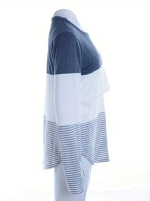 Women's Maternity Striped Nursing Tops Long Sleeve O-Neck Stitching Breastfeeding T-Shirt Casual Blouse