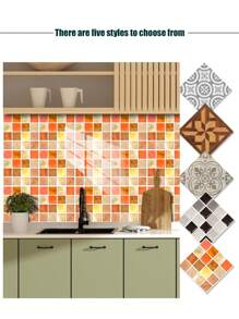 一套10张多色马赛克图案瓷砖壁纸,撕下即贴,适用于壁炉、厨房防溅板装饰墙、装饰橱柜餐桌、客厅、卧室、浴室、办公室、健身房、家庭装饰砖墙背景,可移除防潮瓷砖贴纸,翻新贴纸撕下墙板、墙纸、壁纸、春季装饰物品让您的家焕然一新,拉玛装饰贴纸 - 彩色 - 查看 2