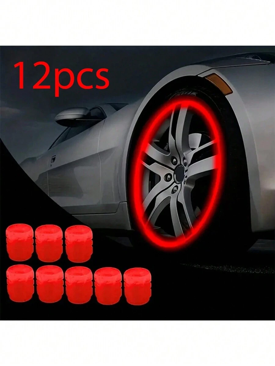 12 piezas de tapas de válvula fluorescentes rojas para rueda, decoración universal para coche, motocicleta, bicicleta - Rojo - Ver 1
