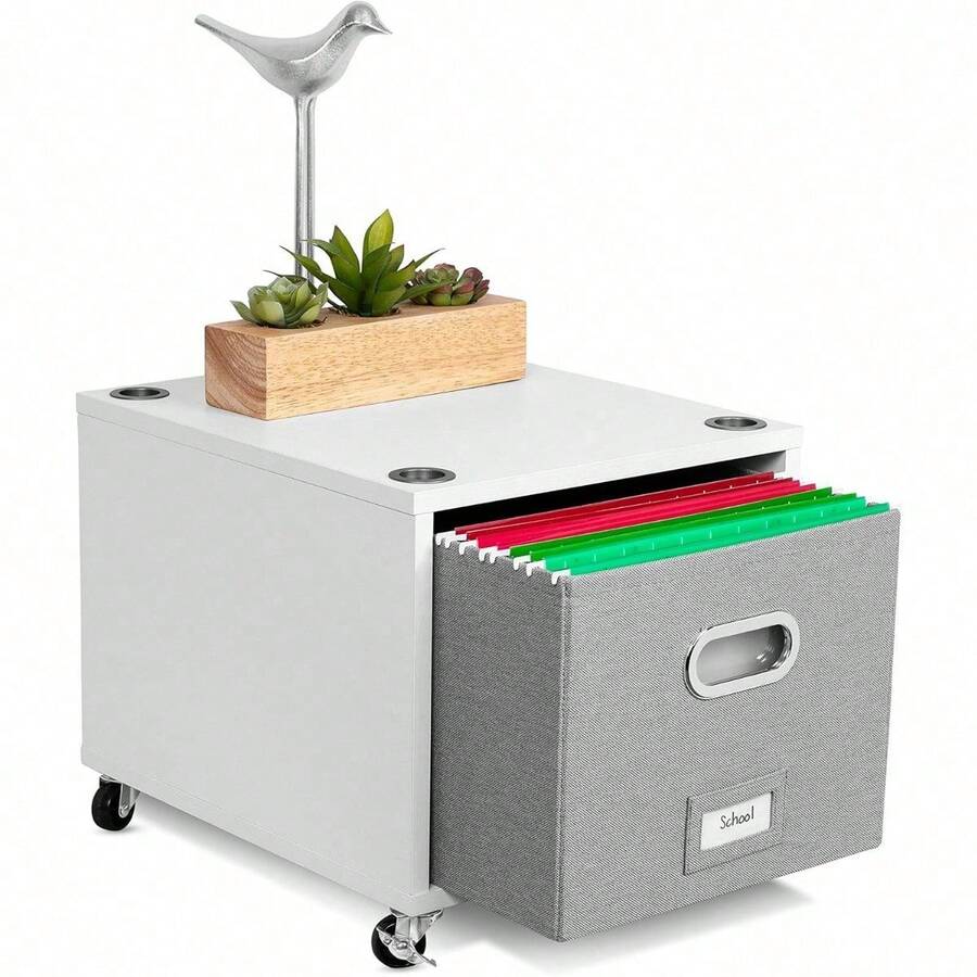 Rolling File Cabinet – Decorative Storage Shelf W/Removable Bins, Handles, And Wheels – Organize Files, Books, Toys, Under Desk Office Solution, Modern Design - 1 Lateral Drawer, White - White - View 1