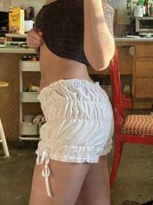 Women's Pajama Shorts Lace Trim Plaid Elastic Waist Comfy Sleep Shorts Summer Casual Pajama Bottoms