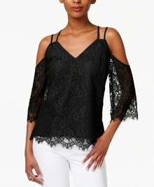 BAR III Strappy Lace Cold Shoulder Top