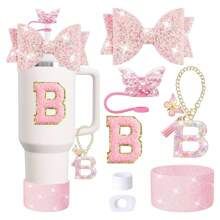 7 件套杯子配件套件，适用于 30 盎司和 40 盎司带手柄的杯子配件杯 - 包括吸管盖、硅胶靴、字母饰物、防溢塞和领结装饰 - 彩色 - 查看 14