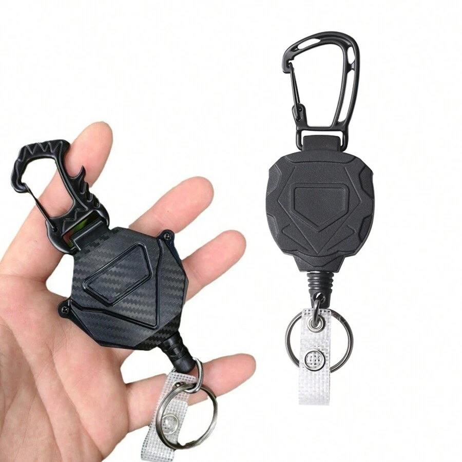 1 Set (2pcs) Retractable Key Chain, Includes Thicker Tactical ID Badge Reel With Carabiner, Suitable For Rugged Hiking Backpacks And Climbing