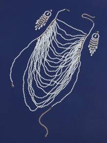 2pcs Elegant Multilayer (Faux) Pearl Handmade Braided Jewelry Set - Necklace And Earrings, Suitable For Daily Wear, Parties, Holidays, Perfect Gift For All Seasons - White - View 2