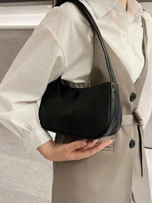 Minimalist Bag Vintage Underarm Purses Women's Solid Color Handbags 1pc Solid Color Pu Material Fashionable Simple Bag