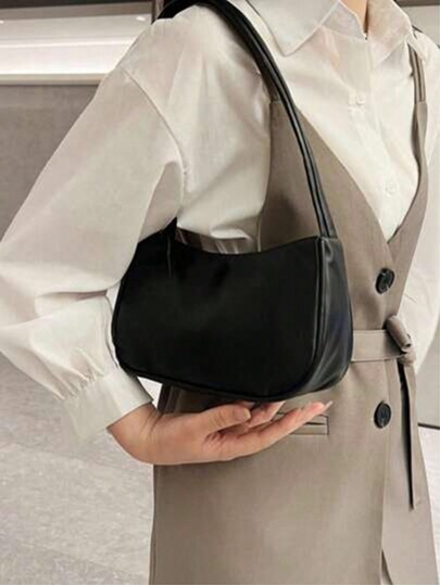 Minimalist Bag Vintage Underarm Purses Women's Solid Color Handbags 1pc Solid Color Pu Material Fashionable Simple Bag