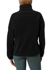 1 件女士休闲纯色保暖内衬厚户外运动立领夹克 - 黑色 - 查看 3