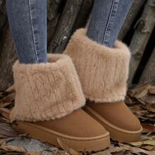 Merking Women's Snow Boots - Fluffy Fluffy Lined Short Casual Shoes With Platform Winter Boots For Women Faux Fur Boots - 棕色 - 查看 8